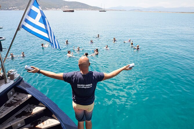 Athens Sunset Dinner Cruise – Swim Stop, Dinner & Open Bar - Hydroussa Island and the first swim