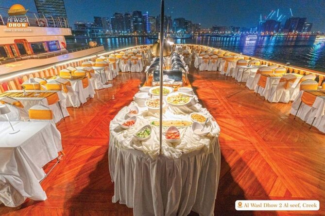 Dubai Best Dhow Cruise Dinner Buffet (Multi Cusine) - A traditional dhow with a modern Dubai view