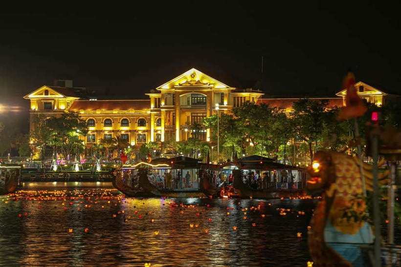 Hue: Perfume River Dinner Cruise with Traditional Show - Boarding the refrigerated dragon boat