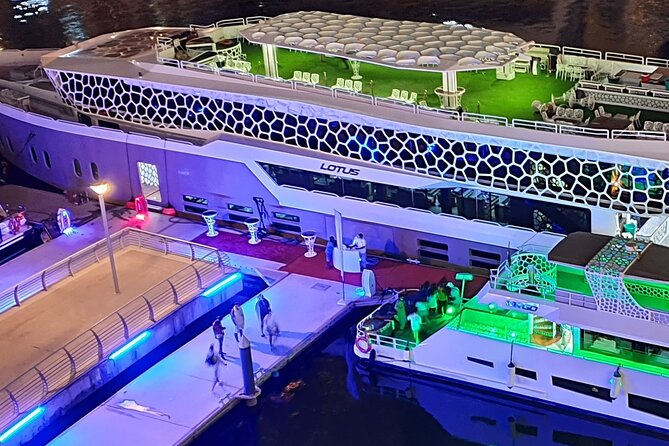 Lotus Mega Yacht Luxury Cruise with Live DJ, Dinner & Transfers - From Ain Dubai to Bluewaters Island