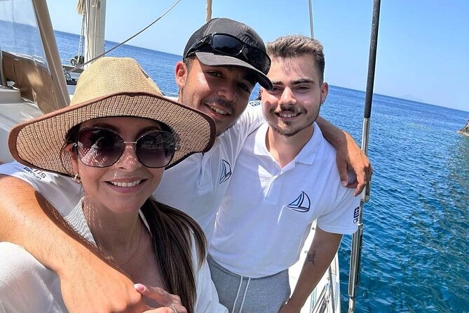 Luxury Santorini Sunset Cruise: Dinner, BBQ, Open Bar, Transfers - Leaving Vlychada for Santorini’s volcanic coast