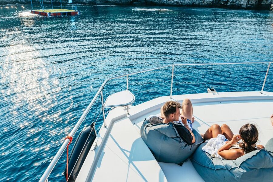 Rhodes: Sunset Catamaran Cruise with Dinner Buffet & Drinks - The trip out from Mandraki Harbor